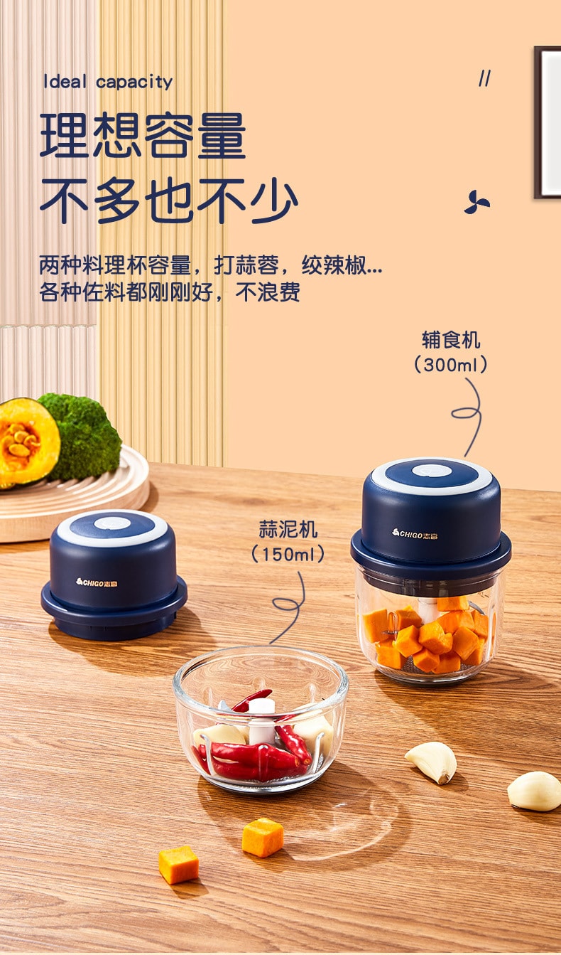【中國直郵】志高廚房用無線電動蒜蓉機絞肉 PP材質100ML