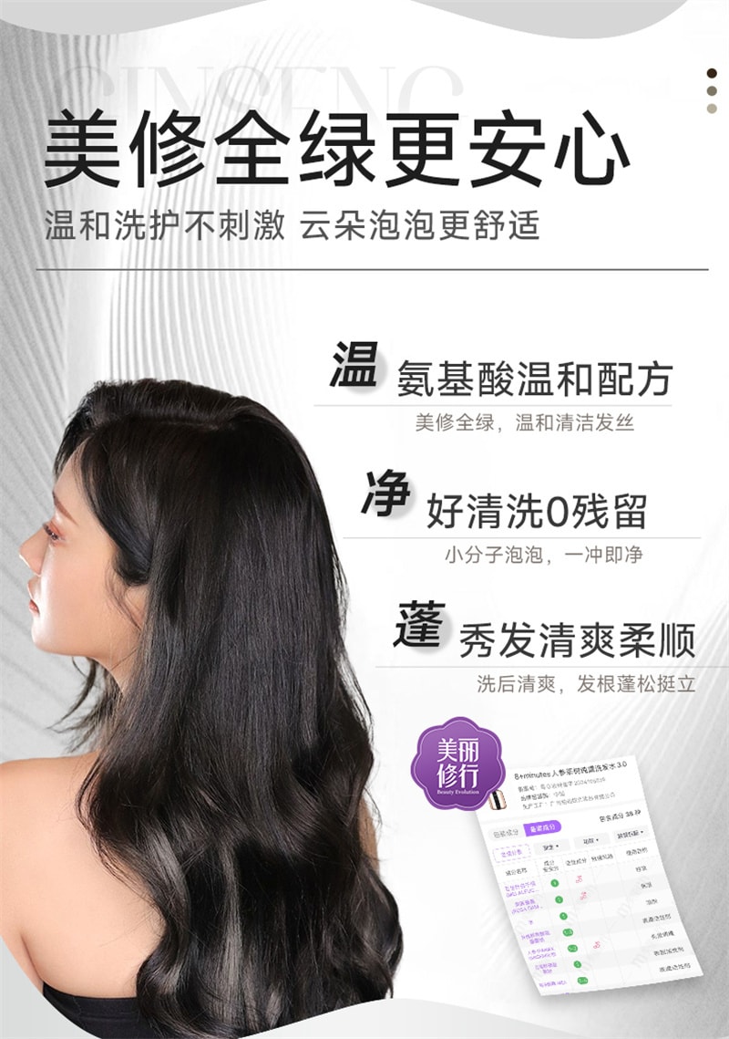 【中国直邮】弹动 8+minutes 人参茶树纯露洗发水八分钟洗头膏控油止痒蓬松 人参洗发水450ml+人参发膜260ml