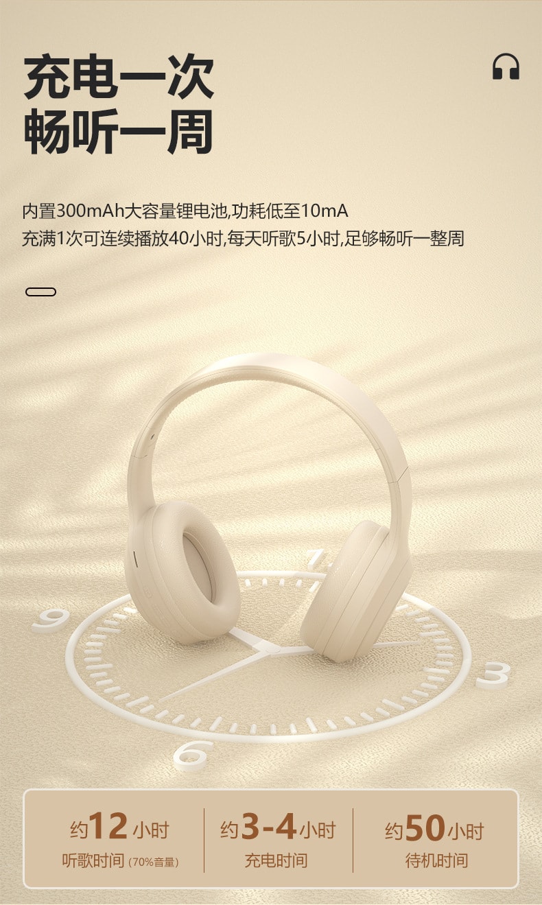 【中国直邮】Remy|USB头戴式蓝牙耳机P12 云岩白