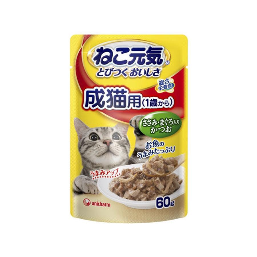 【日本直效郵件】 日本 尤妮佳 元氣貓咪 營養主食餐包 貓咪主食 雞肉鮪魚鰹魚濕糧 60g