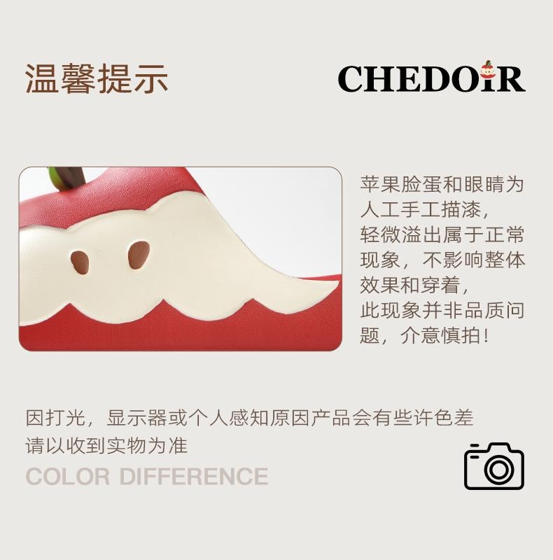   CHEDOIR 鸳鸯苹果拖鞋 夏季 卡通 可爱 舒适 家居 情侣款 EVA凉拖 防滑 厚底-红苹果  36-37码 1双*预计到达时间3-4周