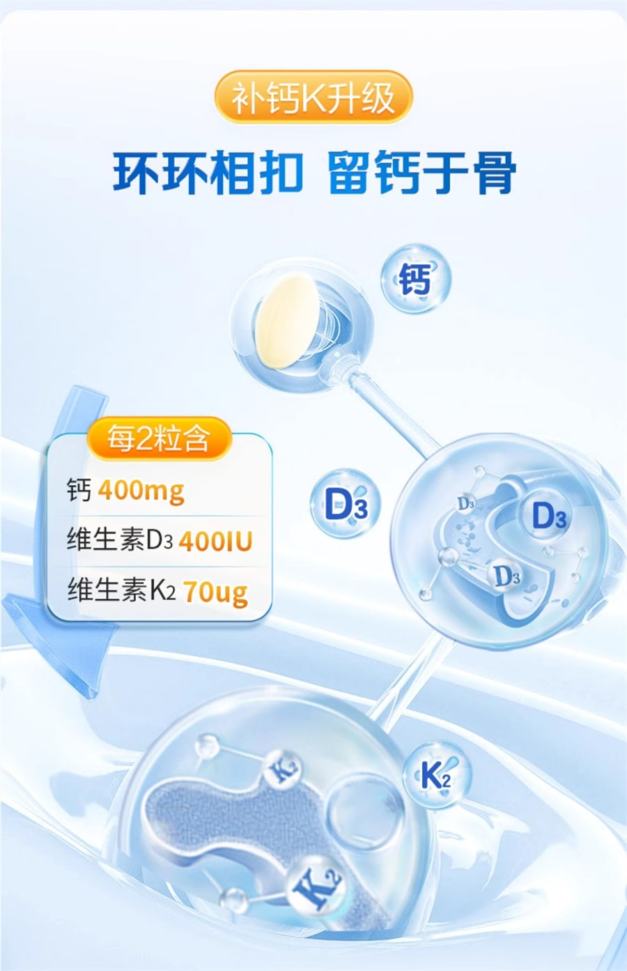 【中國直郵】哈藥 鈣維生素D維生素K軟膠囊鈣片中老年成人男女性補鈣100g/盒