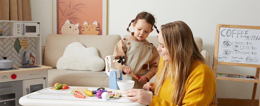 【中國直郵】Bc Babycare 1組假裝玩具攪拌機食品遊戲廚房配件 木質攪拌機適合3歲+
