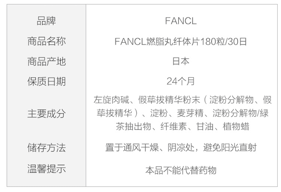 【日本直邮】FANCL 完美燃脂丸第四代含左旋肉碱 180粒 30日份