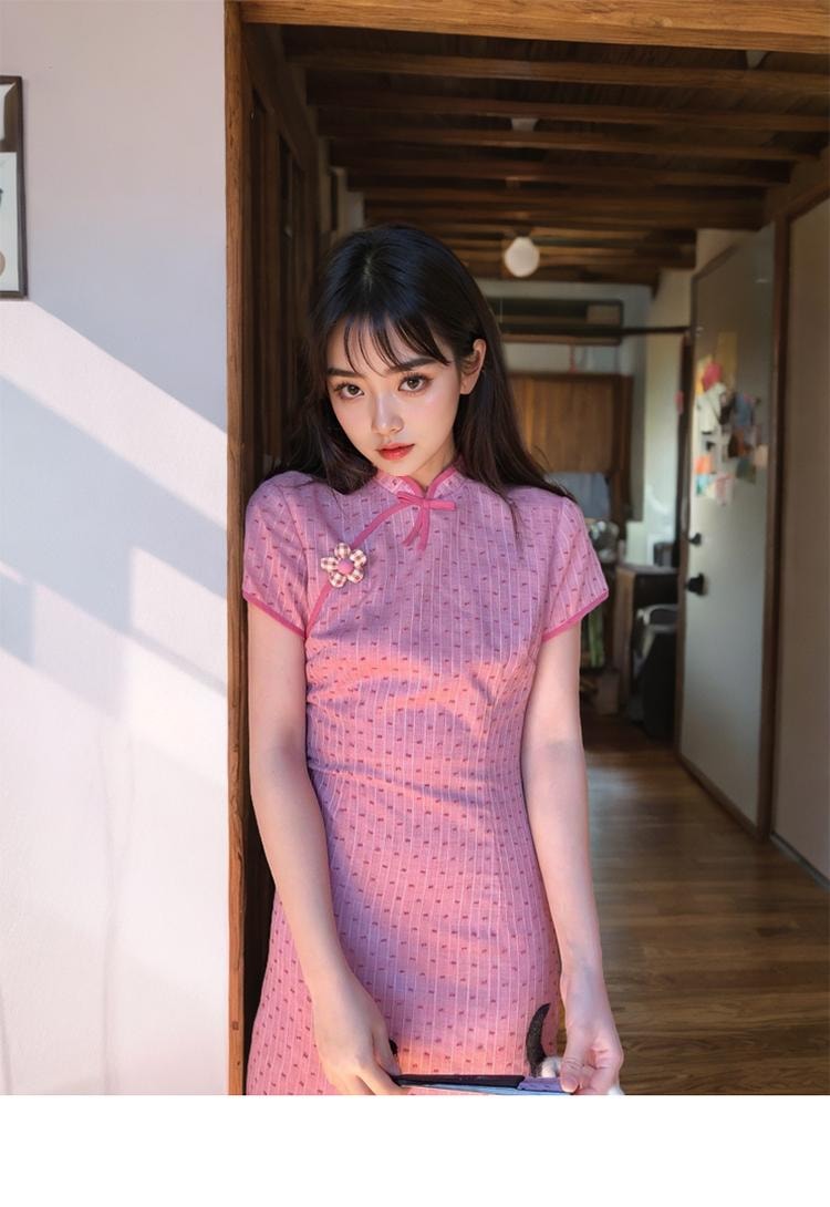 【中國直郵】 水月秦淮 甜美少女粉色新中式旗袍裙日常國風收腰顯瘦連身裙粉色L碼