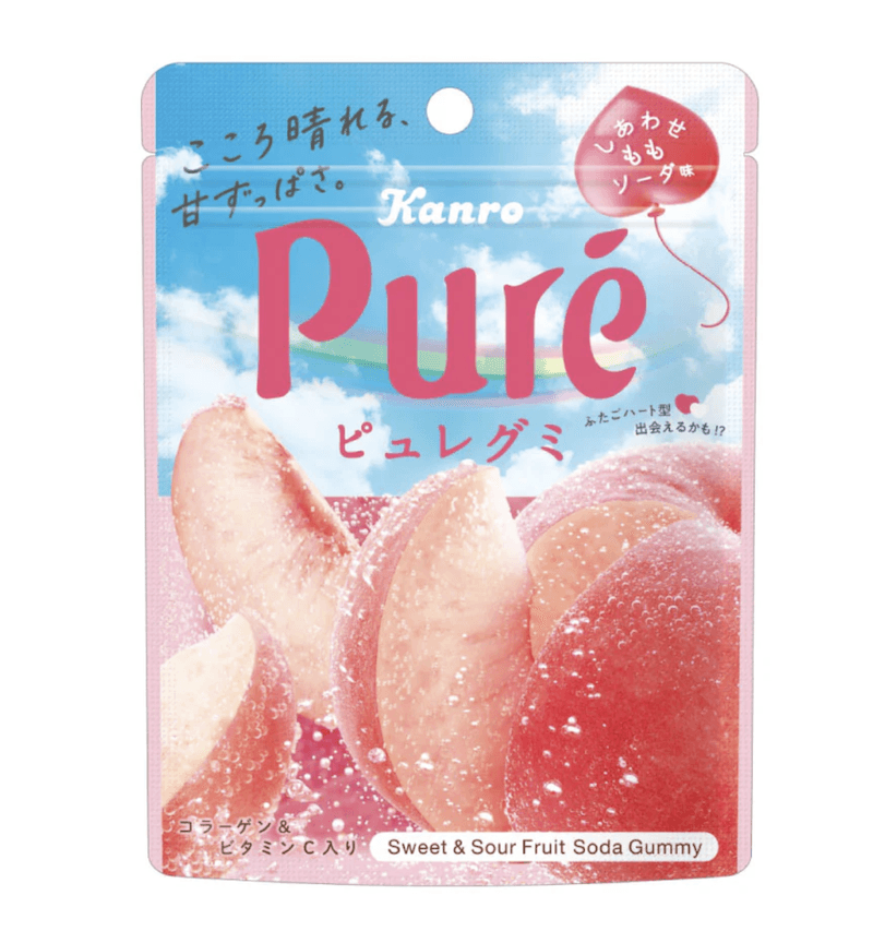 【日本直邮】 KANRO PURE 维他命C 爱心软糖 最新款桃子汽水味 包装随机发 52g
