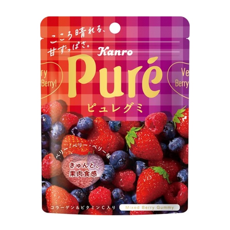 【日本直邮】DHL直邮3-5天到 日本KANRO PURE 期限限定 果汁弹力软糖 三种莓果混合 63g