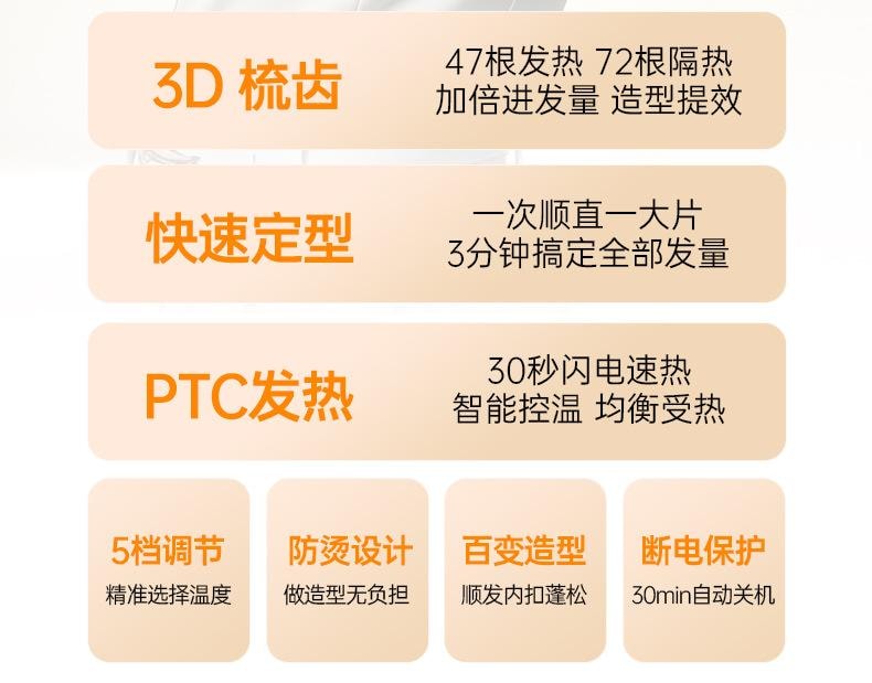 金稻 直板夹 卷发棒 持久电梳子 不伤发 家用小型直发梳 KD680C 1台