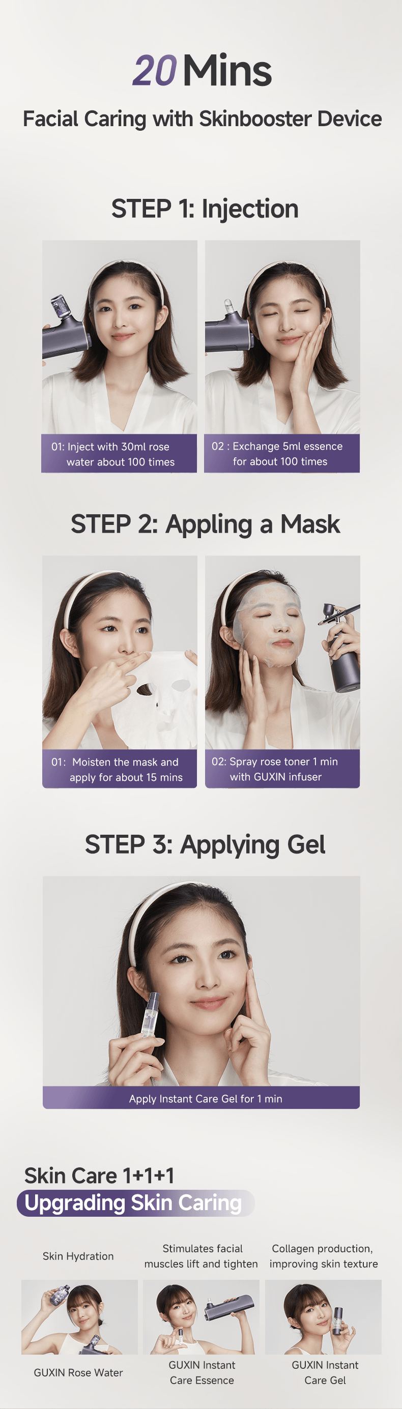  谷心 GX. 【贈送5瓶30ml純露】全美獨家新品首發 最新款雅灰紫居家無針水光砲小吊瓶水光儀 敏敏肌必備 美容儀器 1台 + 贈送5瓶30ml純露