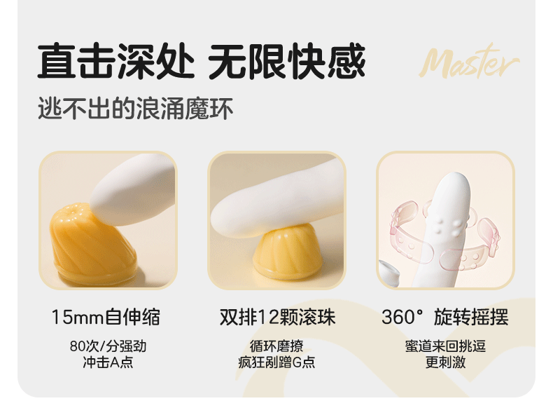 JISSBON杰士邦 Master自动伸缩转珠震动棒吮吸静音炮机 成人用品玩具 白色1件