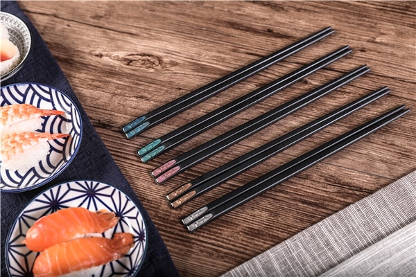 Japanese Style Alloy Chopsticks Set Dandelion Pattern Chopsticks 5 Pairs / Set