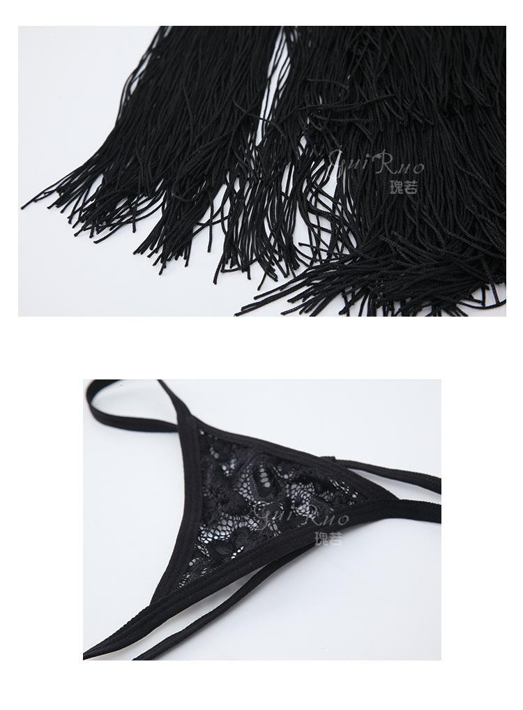 【中國直郵】 瑰若 情趣內衣 蕾絲深V流蘇裙擺睡裙 酒紅色M碼