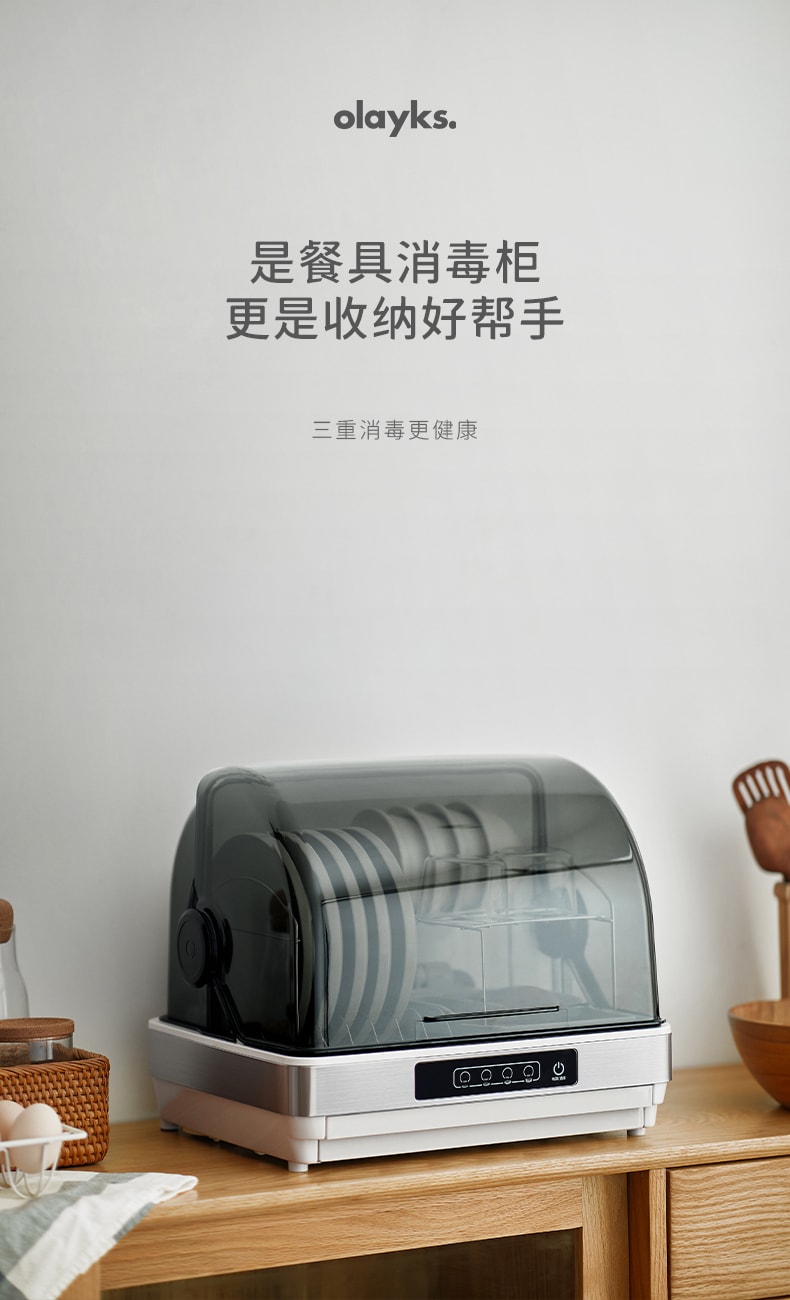 OLAYKS 收納消毒櫃 白色 廚房餐具消毒 餐具烘乾 桌上型 家用小型 42L 100~120V通用