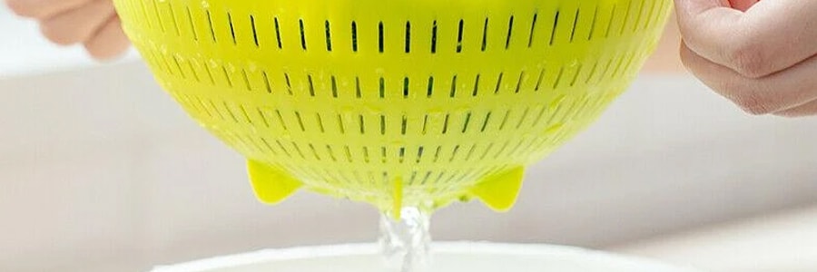 日本KOKUBO小久保 圓形可旋轉180°可濾水雙層洗菜盆脫水器 小號 蘋果綠 BPA FREE 18cm-19cm 淘米洗菜輕鬆自如