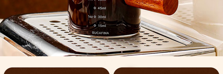 川岛屋 咖啡杯玻璃带刻度 意式浓缩咖啡萃取量杯 木柄奶盅 最大容量100ml