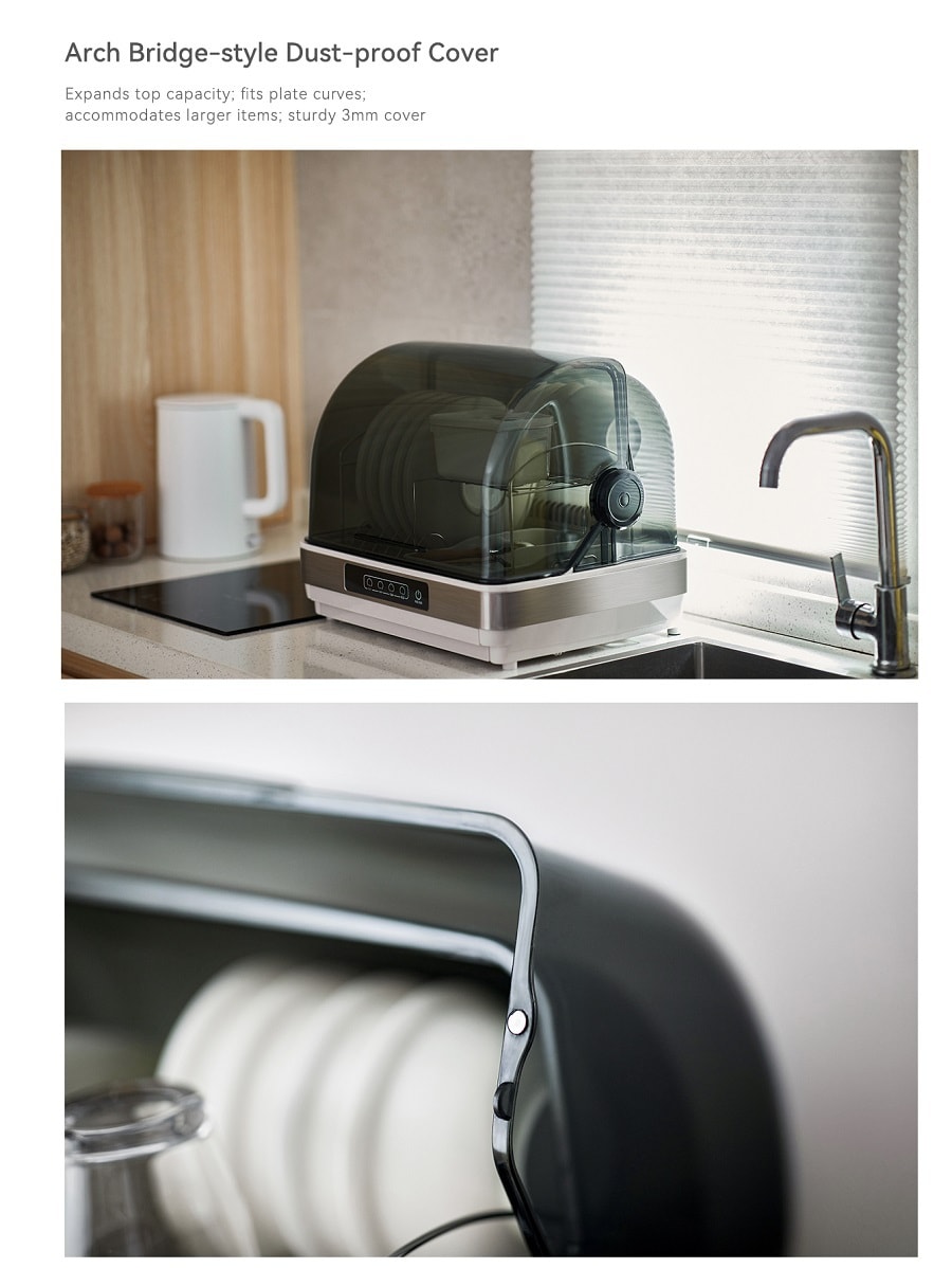 White Kitchen Dish Sterilizer Tableware Dryer Compact 42L Countertop Model For Home Use 100~120V Wide Voltage