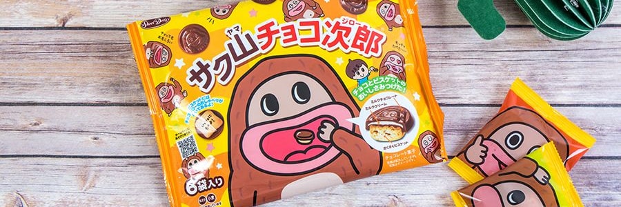 日本SHOEI DELICY 奶油夾心巧克力餅乾 96g【超萌巧克力次郎造型】