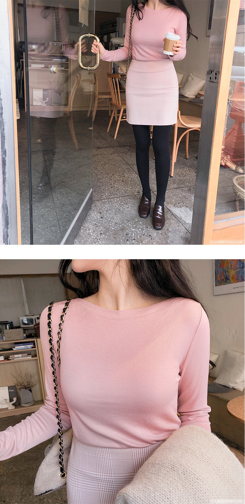 【韩国直邮】CHERRYKOKO 韩国优雅包臀浅格纹短裙 黑色 S