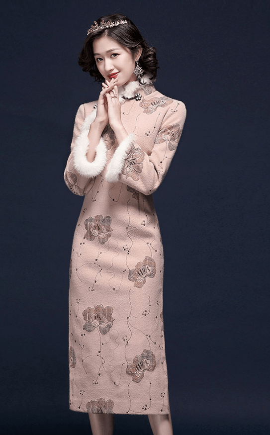 China direct mail Chinese style girl wind cheongsam sweet autumn and winter models plus velvet thick pink#1piece