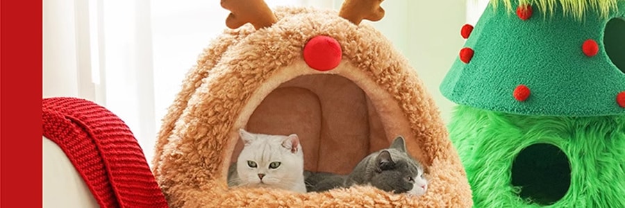 ZEZE 宠物窝猫窝狗窝宠物床 圣诞限定 麋鹿蒙古包造型 宠物床 猫窝猫床狗窝狗床 小号 【属于崽崽的圣诞氛围】