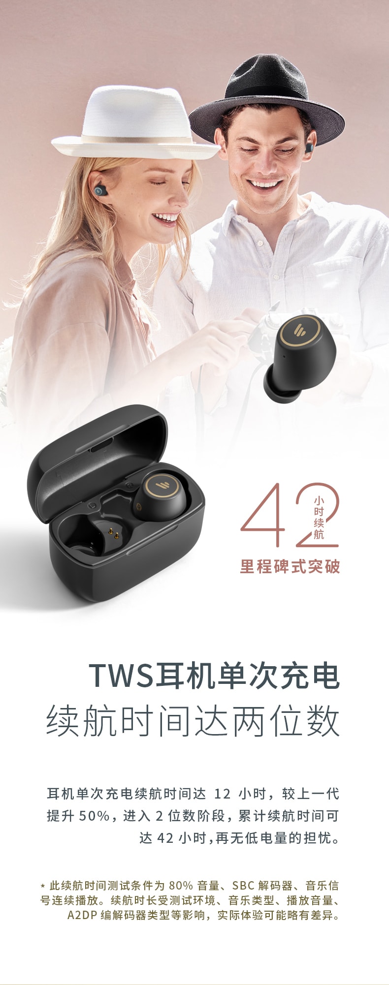 中国直邮 漫步者 TWS1 pro蓝牙耳机双耳真无线隐形入耳式 运动降噪  雅灰色一件