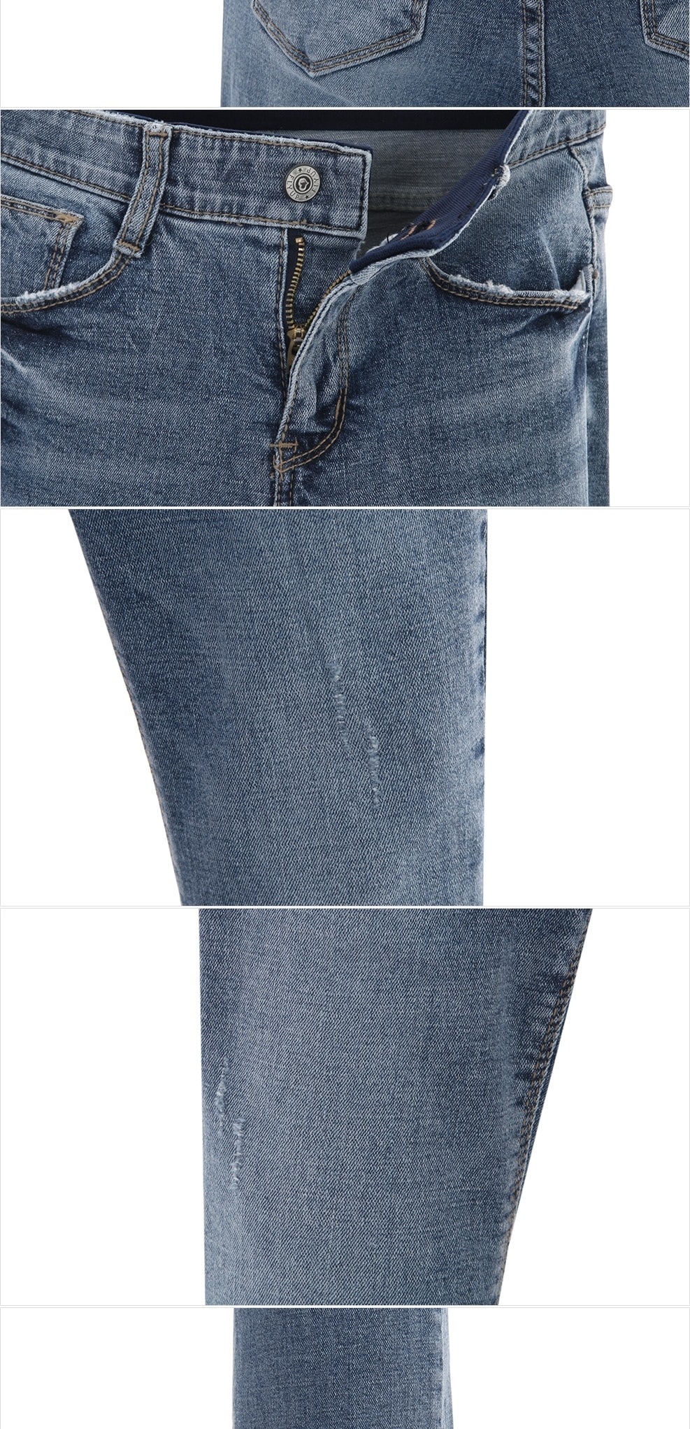 【韩国直邮】ATTRANGS 下摆不对称裁剪细节隐藏松紧设计正装风格喇叭型牛仔裤 蓝色 L