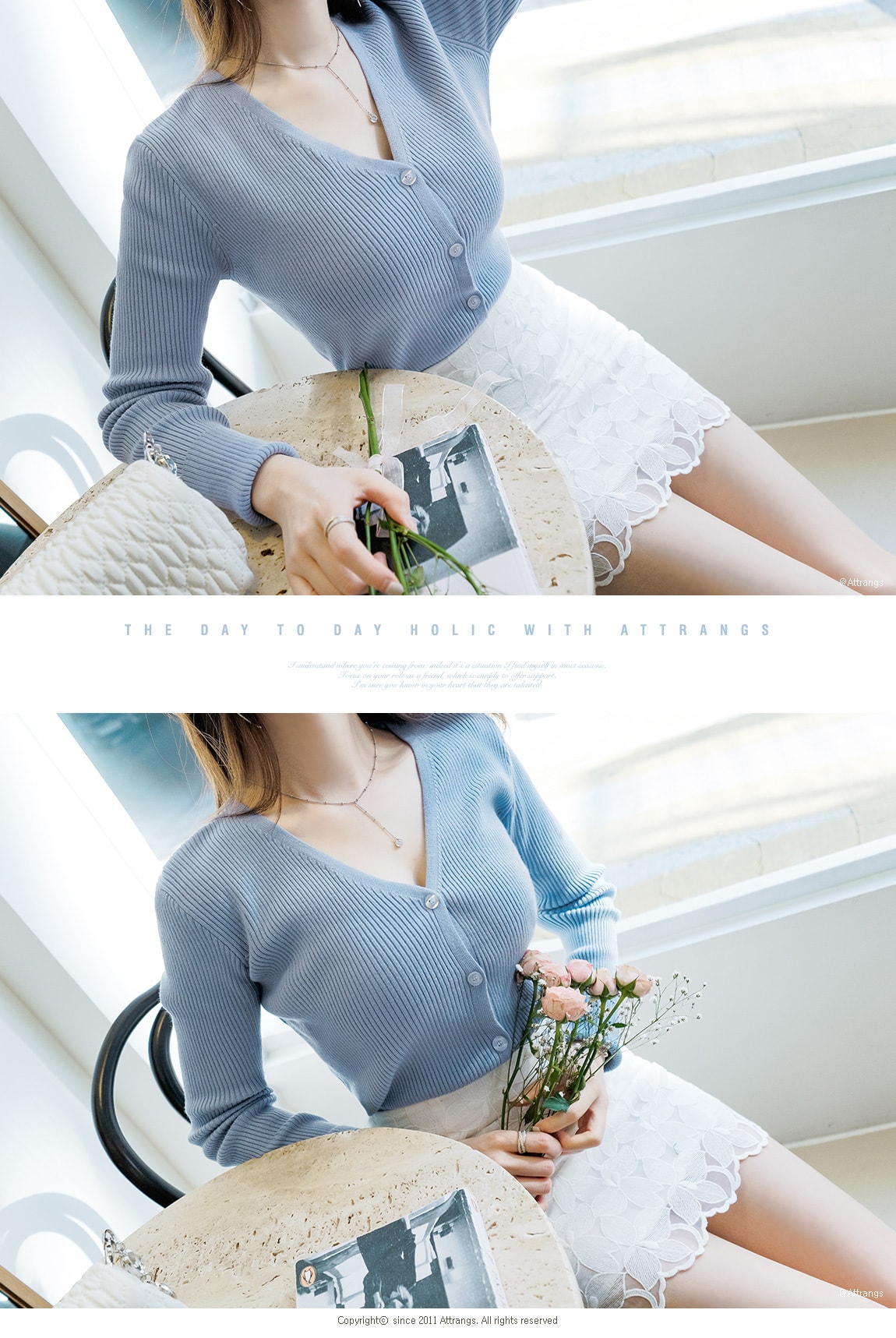 【韩国直邮】ATTRANGS 丰满身材曲线开襟衫 天蓝色 均码