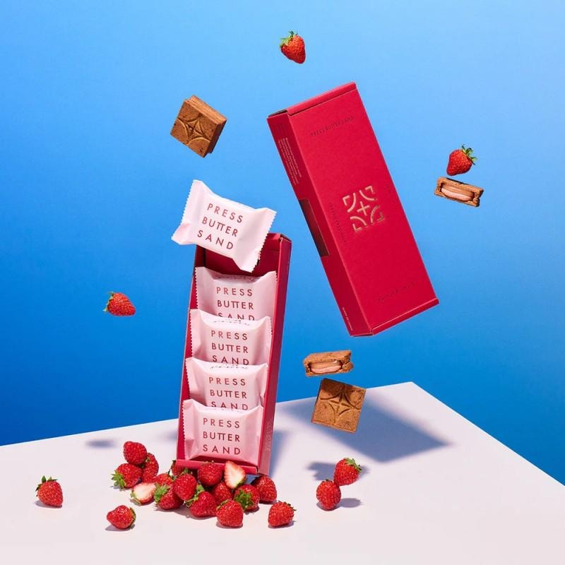 【日本直郵】日本 press butter sand 奢華草莓夾心 奶油餅乾 5枚裝