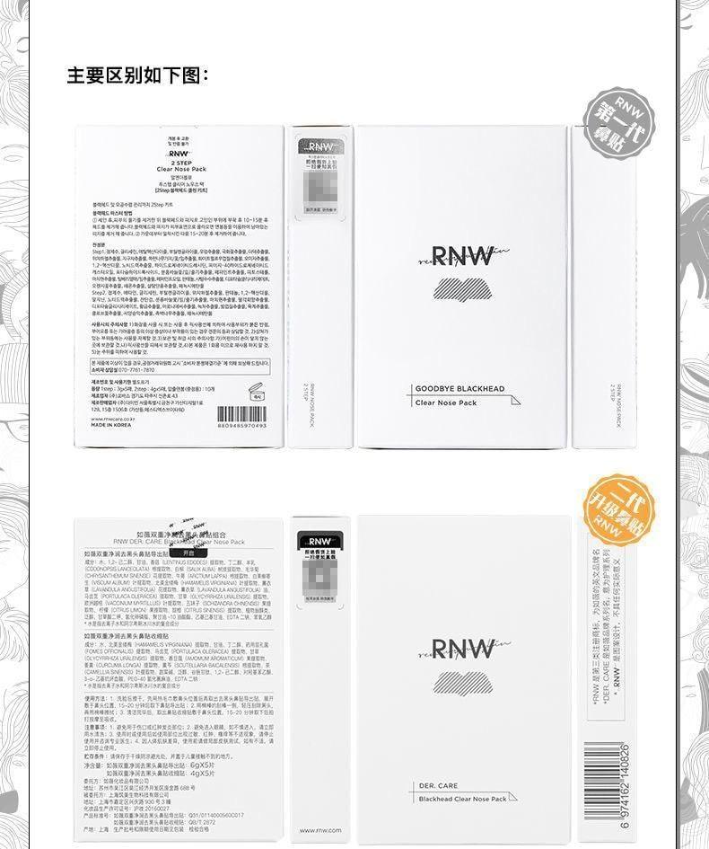 【中国直邮】 RNW/如薇 鼻贴去黑头导出液收缩毛孔深层清洁温和男女通用学生 五组/盒