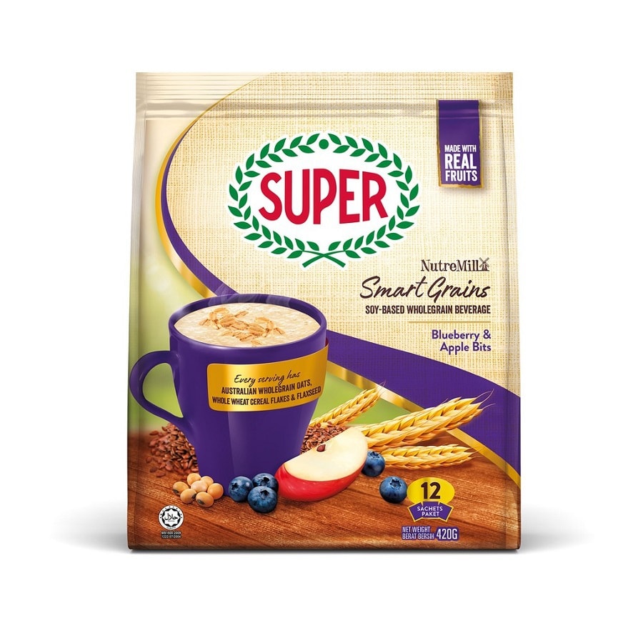 【马来西亚直邮】新加坡 SUPER 超级 全麦豆奶饮料 蓝莓与苹果 12packs