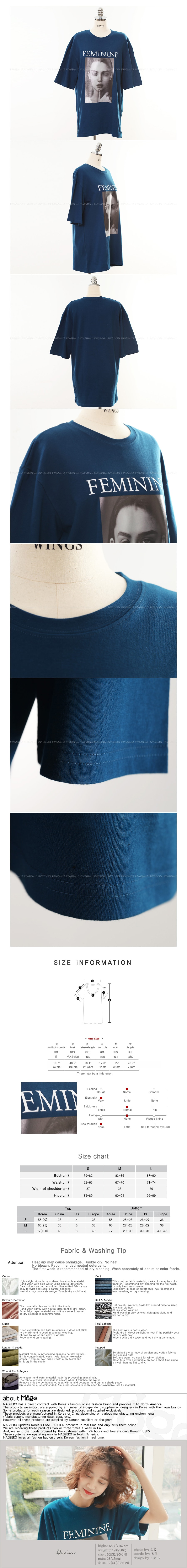 韩国正品 MAGZERO 女性图案宽松T恤 #钴蓝色 均码(S-M) [免费配送]