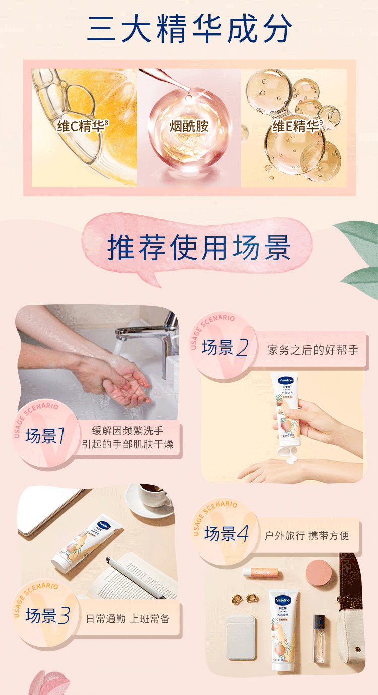 【中国直邮】日本 凡士林 倍润护手霜套装 白桃乌龙50ml+玫瑰西柚50ml 【艺术家限定系列】72小时水润柔嫩