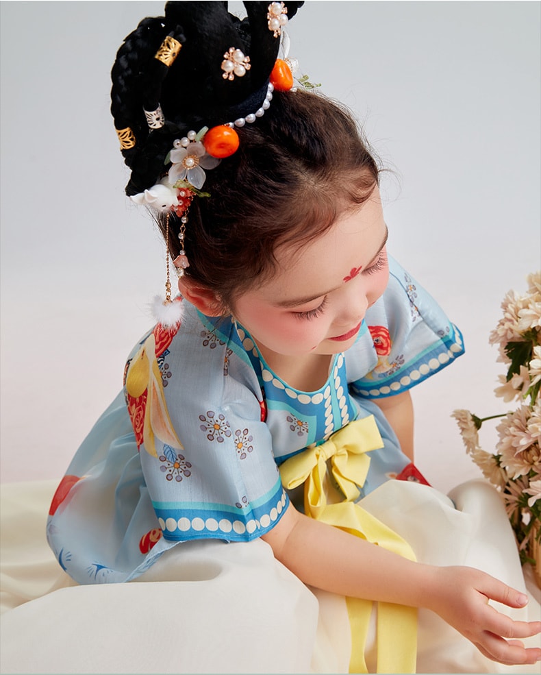 【中国直邮】年衣汉服女童源起东方半臂汉服裙 2023夏款 中国风唐装连衣裙儿童襦裙 远山紫 140CM