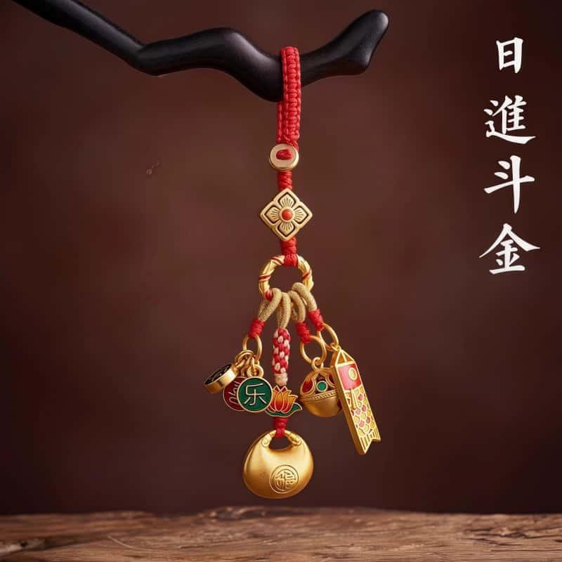 万比邻精选 灵隐祈福 古法金旗开得胜 汽车钥匙扣挂件包包挂坠平安挂饰【招财钱袋子】