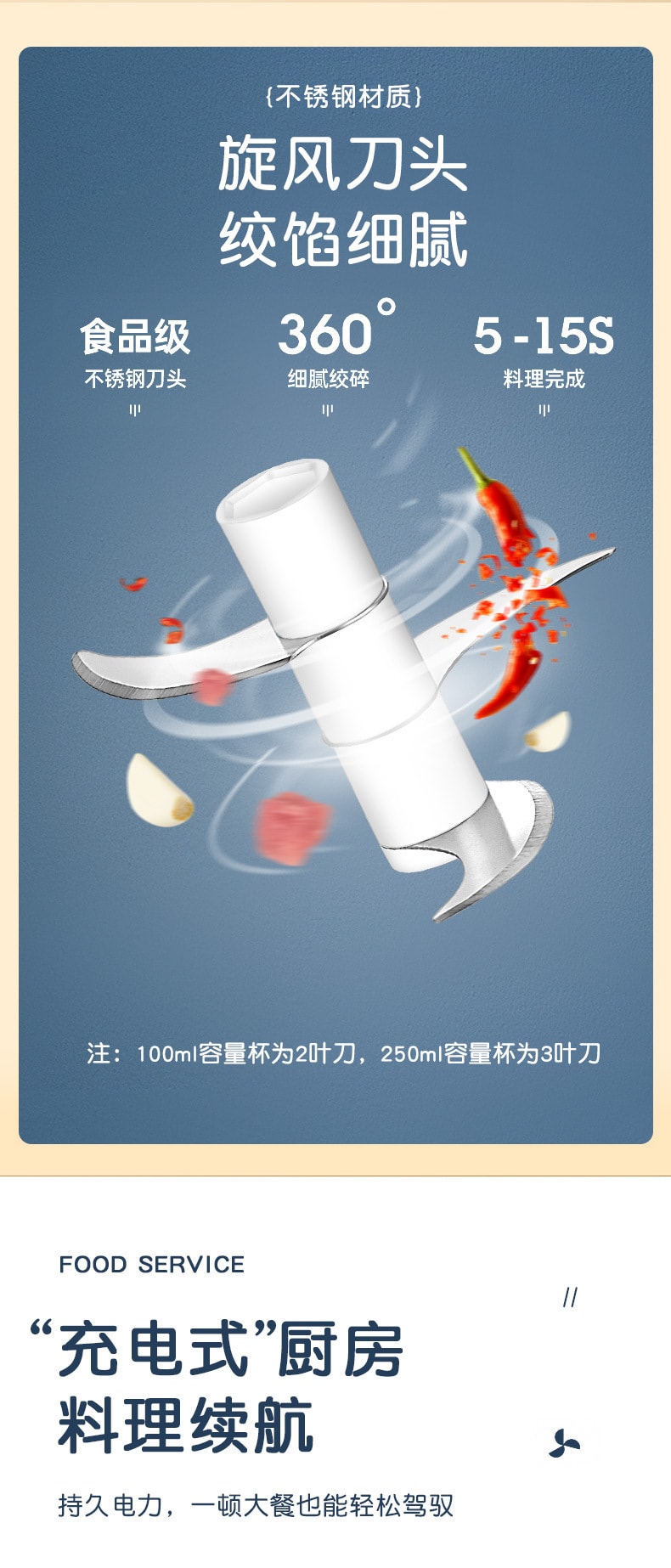【中国直邮】志高厨房用无线电动蒜蓉机绞肉  玻璃材质300ML