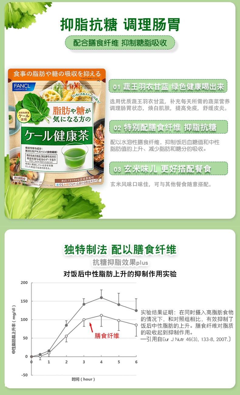 【日本直邮】FANCL芳珂青汁健康茶 膳食纤维调肠胃抑脂肪 110g 约10回份