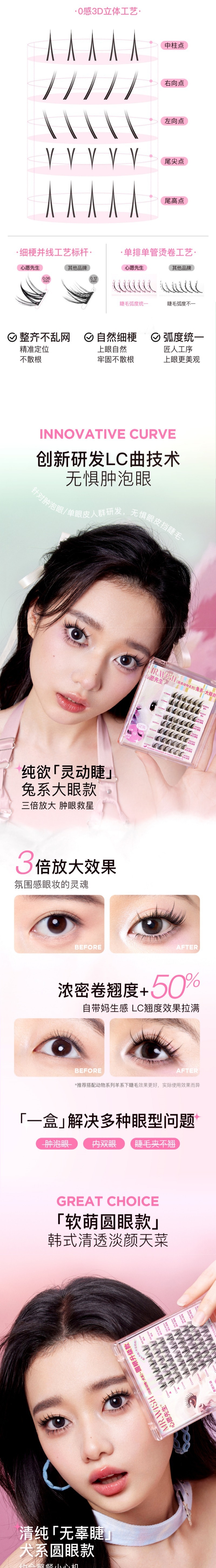 心願先生 頑皮動物系列假睫毛 兔系兔嘰嘰-大眼款(膠水款)48簇
