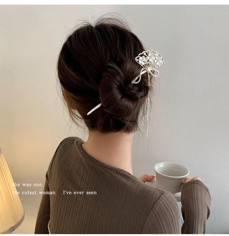 FOXTAIL 古风发簪 流苏花朵发簪 女新中式 高级感小众 古风盘头发钗簪子 汉服旗袍发饰 - 竹子团扇 1支