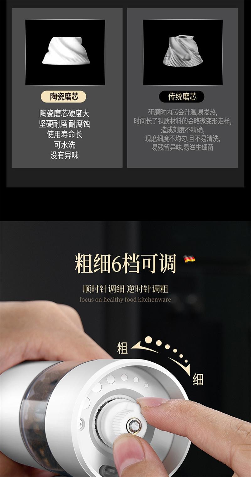 【中国直邮】  德铂仕 电动研磨器家用胡椒研磨器磨豆器便携无线咖啡豆研磨器 白色 1个装