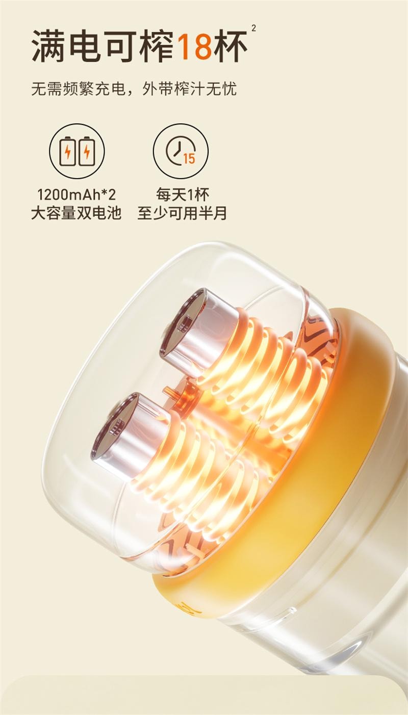 【中国直邮】 九阳 新款榨汁机家用小型便携式水果电动榨汁杯果汁机迷你无线 奶油白 1个装