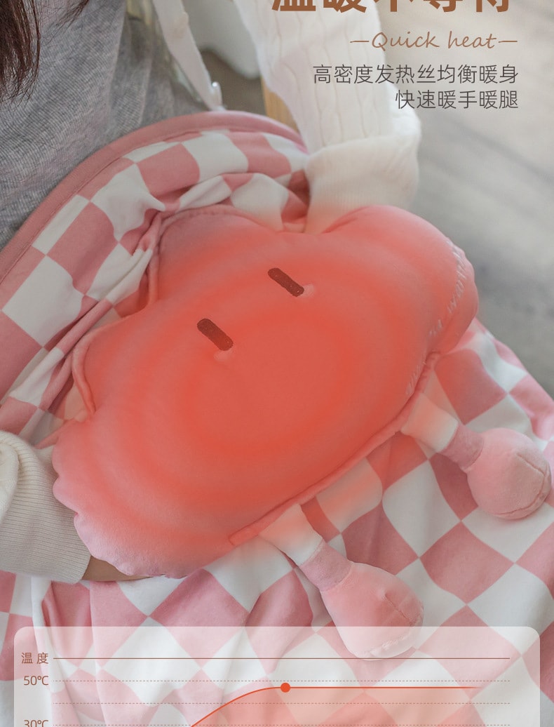 【中国直邮】奇悦  usb云朵抱枕暖身毯盖腿办公室取暖神器冬天电热披肩加热保暖坐垫  粉色