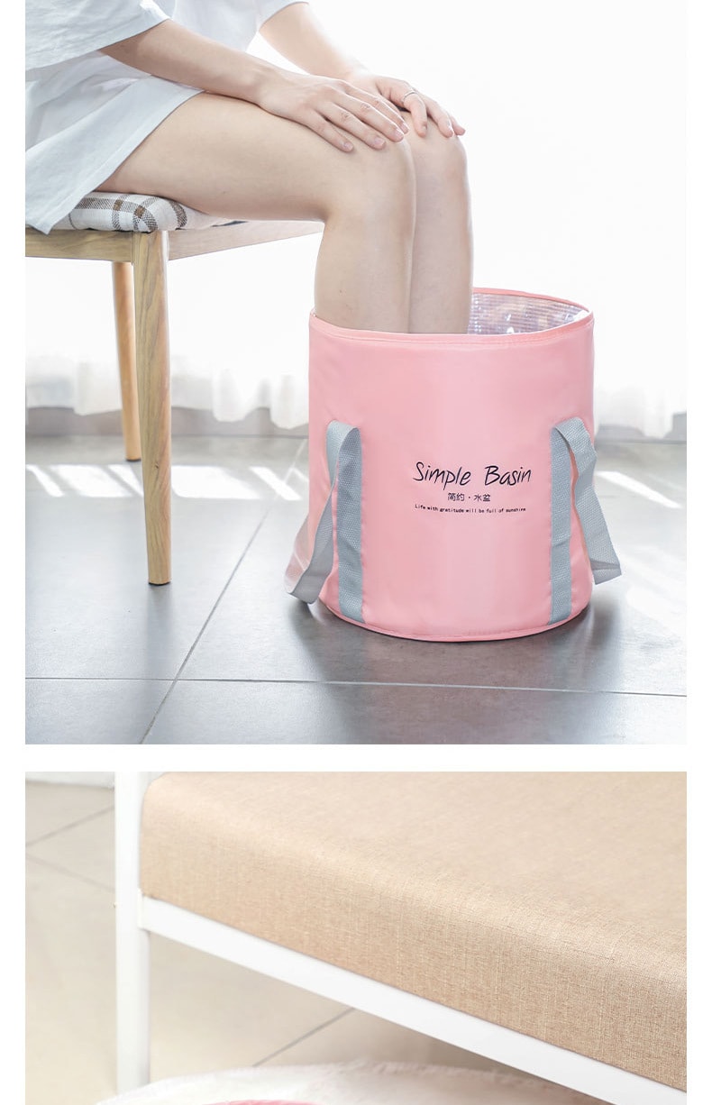 【中国直邮】北欧欧慕 便携式泡脚袋足浴盆 户外折叠水盆 粉色中号款     新款