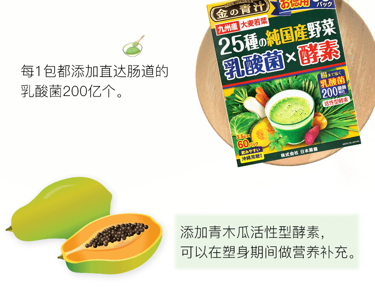 NIHONYAKKEN 日本藥健||無添加25種蔬菜x乳酸菌x酵素青汁粉||60包