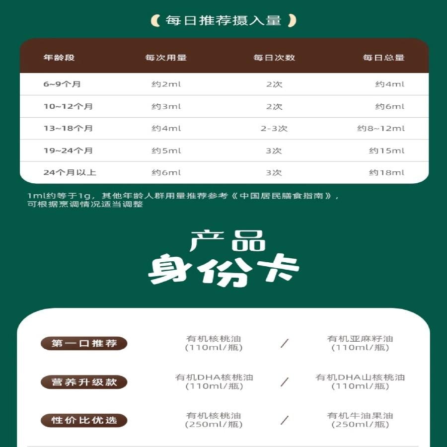 【中國直郵】 英氏 有機核桃油 110ml/瓶