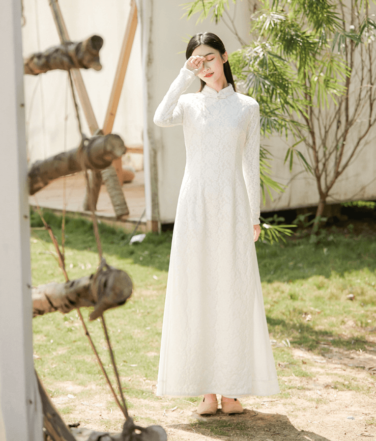 【中国直邮】简微娜 2019中国风复古毛呢新式修身旗袍 白色#1件