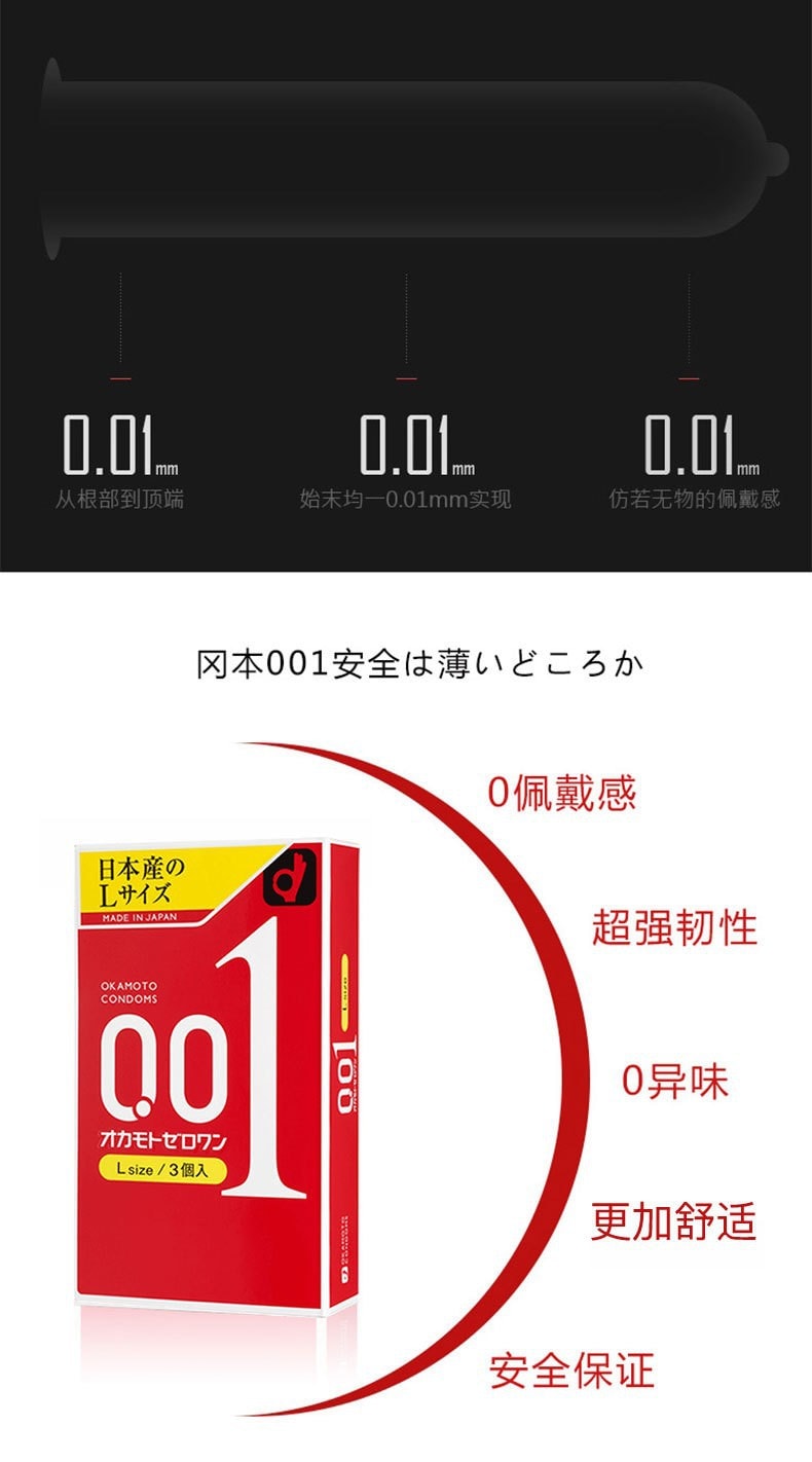 【日本直郵】 OKAMOTO 岡本 001系列 超薄保險套 L碼 新包裝 3個入