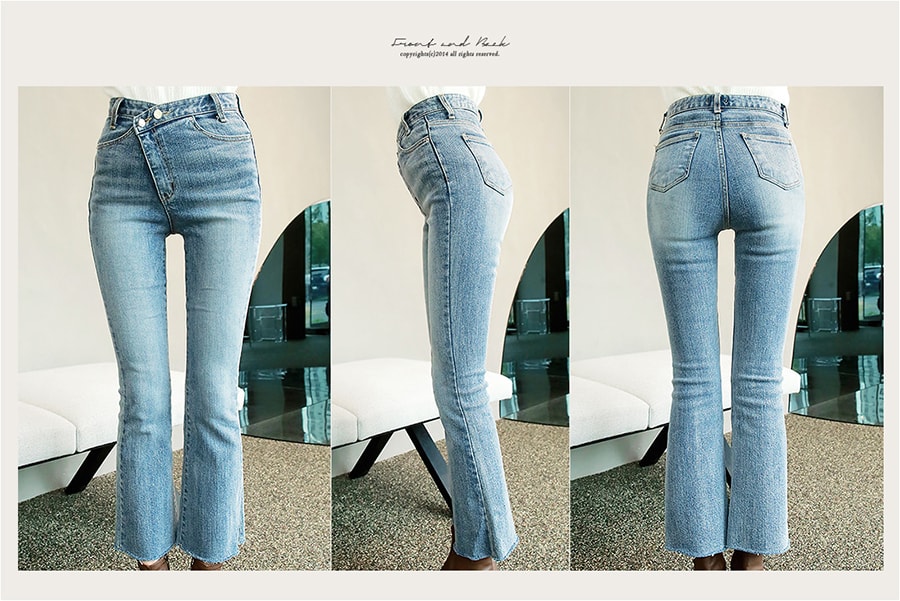 WINGS Overlapping Waist Bootcut Jeans #Blue S(25-26)