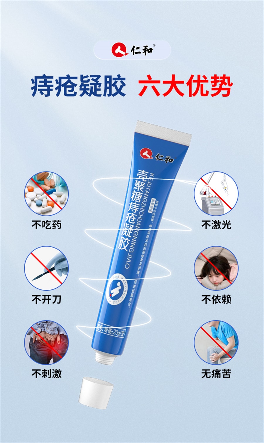 【中國直郵】仁和 痔瘡膏消肉球消痔凝膠肛門搔癢殼聚醣冷敷肛裂癒合膏 20g/支