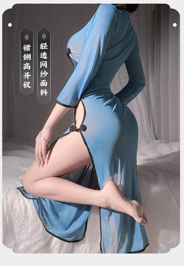 【中国直邮】 霏慕 长款民国风旗袍套装制服透视诱惑裸臀情趣内衣性感纯欲