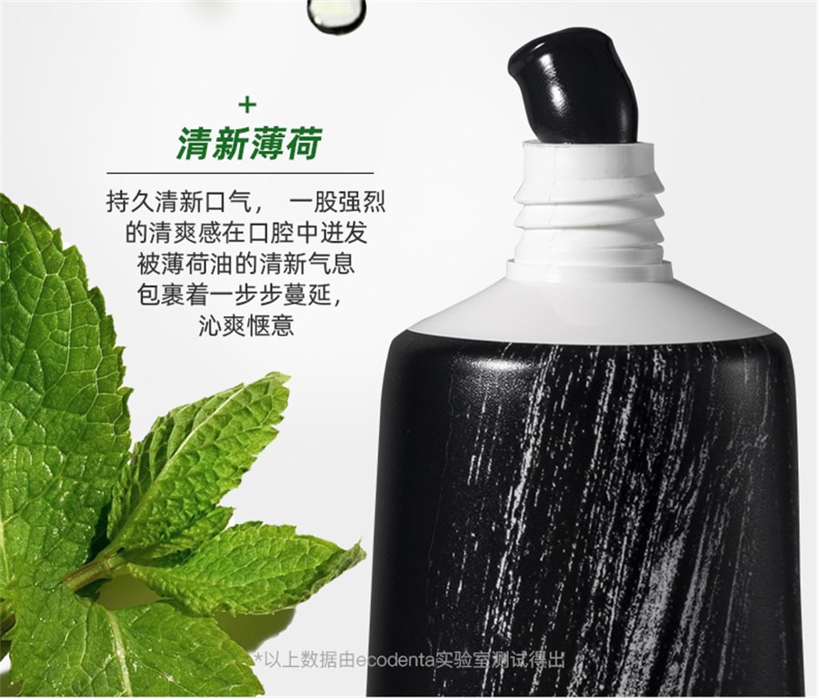 【中國直郵】ecodenta 黑炭牙膏美白去煙漬牙漬去黃清新男士專用無氟亮白牙膏 100ml